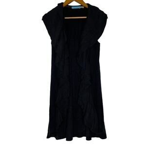 Alice + Olivia Black Ruffle Open Front Duster Long Sweater Size Small Women’s